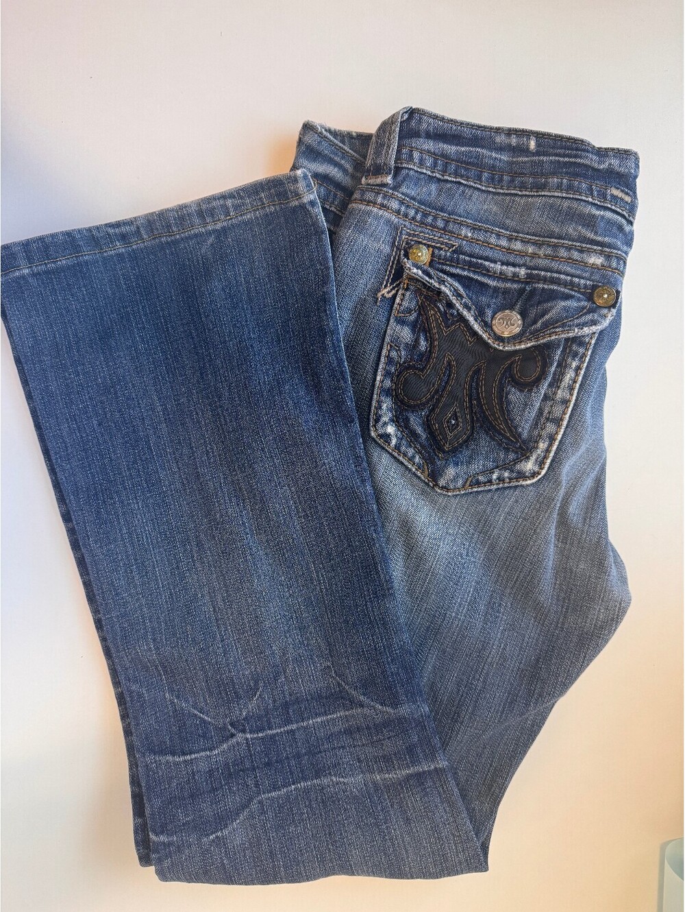 MEK Denim Y2K Low Rise Western Cowgirl Bootcut Jeans Embroidered Flap Pocket 30 - Picture 8 of 8
